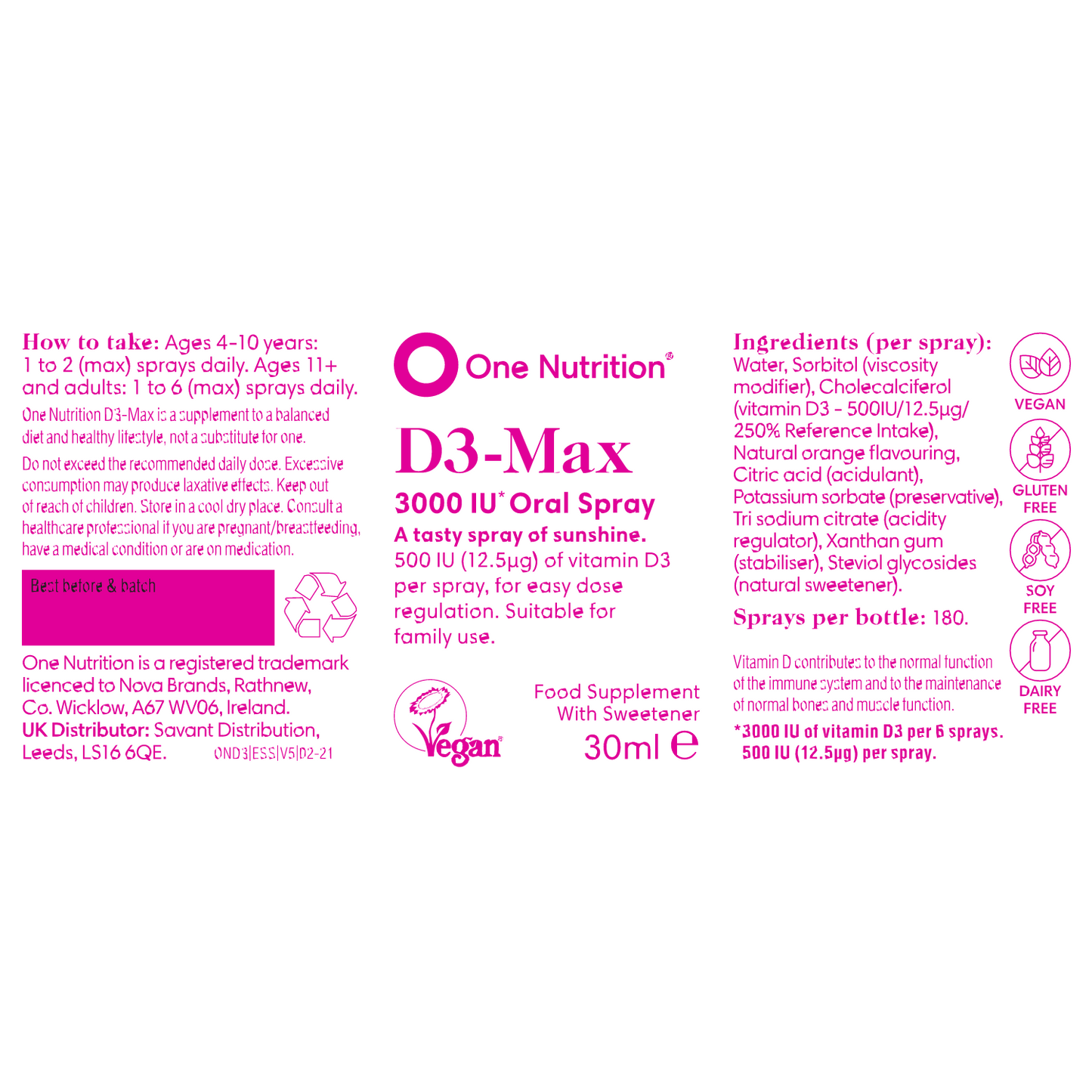 One Nutrition D3-Max Purškiamas Vitaminas 3000 IU