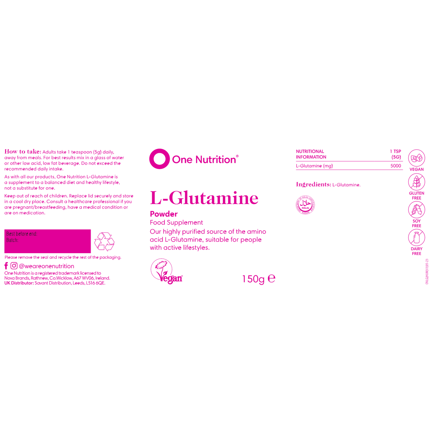 One Nutrition Glutaminas (L-Glutamine) 150 g