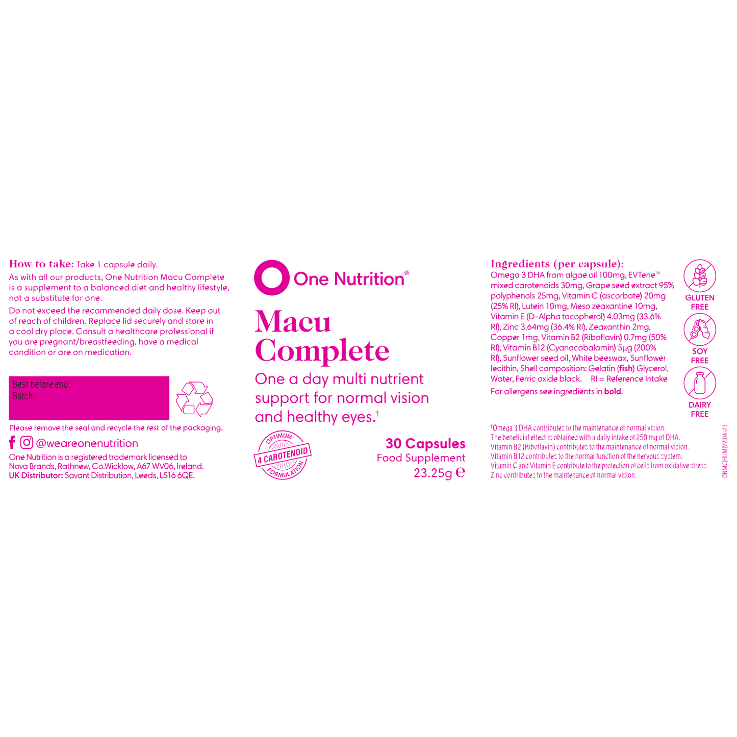 One Nutrition Macu Complete regėjimą stiprinantis preparatas