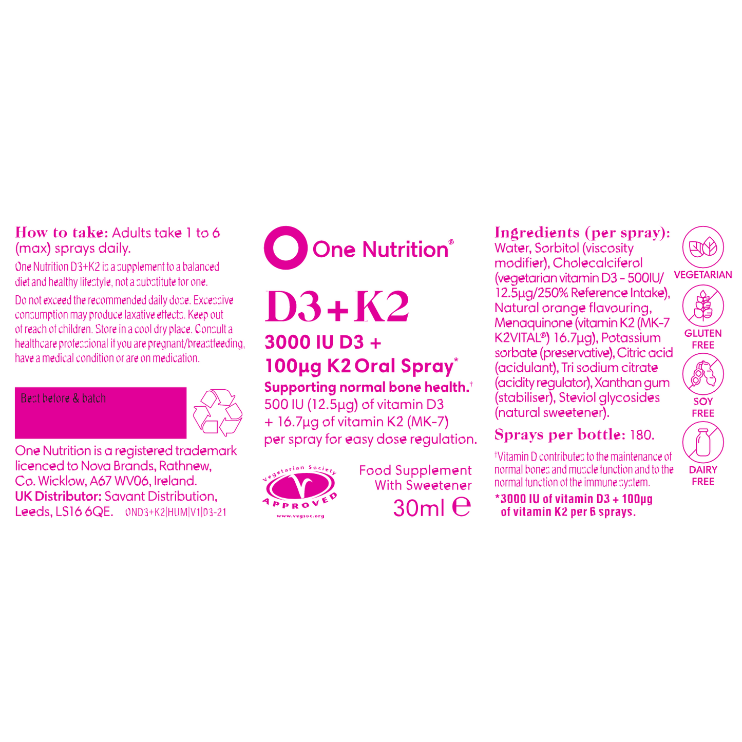 One Nutrition purškalas su vitaminais D3 ir K2