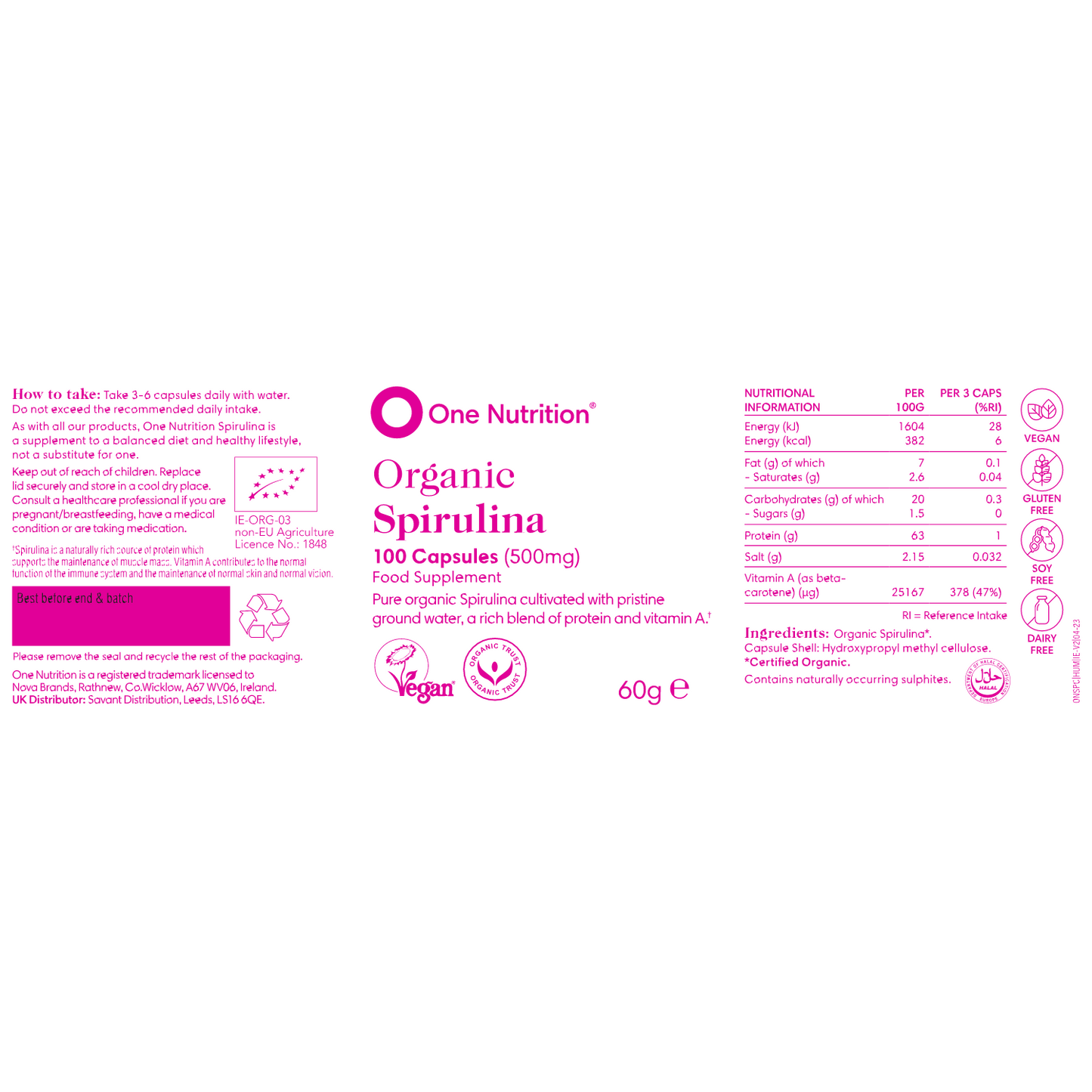 One Nutrition Ekologiška Spirulina 100 veg. kapsulių