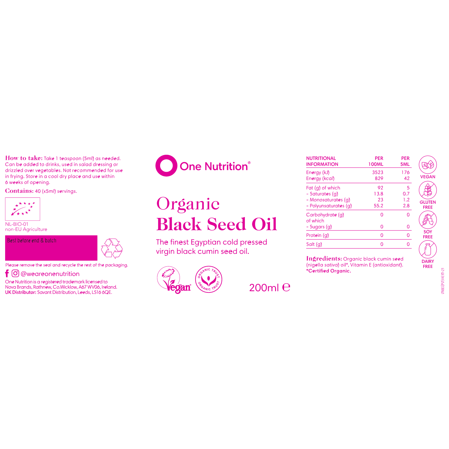 One Nutrition ekologiškas juodgrūdžių aliejus (Organic Black Seed Oil)